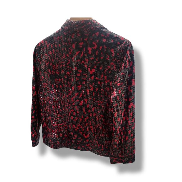 🌿Ruby Rd Clear Sequin Detail Jacket - Vibrant Red & Black - Picture 8 of 12